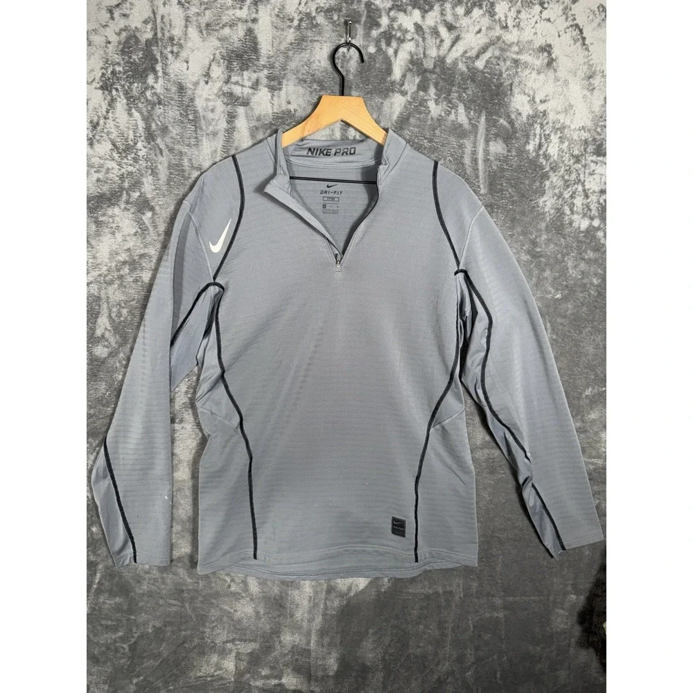 Nike Mens Pro Dri Fit Quarter Zip Long Sleeve Shirt XL Gray Athletic